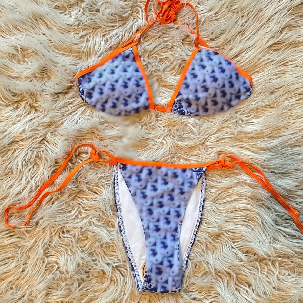 Two piece trendy neon jean bikini